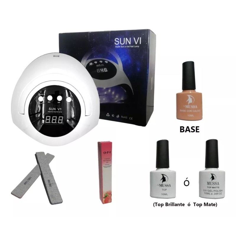 Mussa Kit Gel 6p+lampara Uv/led 168w Sunv1+base+top+aceite+lima