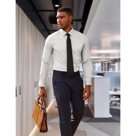 PJ PAUL JONES Mens Travel Dress Shirt Lightweight Wrinkle Free Stretch Shirt for Business Trips White