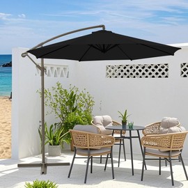 Ayge 10ft Offset Cantilever Patio Umbrella Large Patio Umbrella UV Resistant with Easy Tilt,Heavy-Duty Pool Umbrella for Market ，Lawn, Backyard,Garden,Yard,Black（No Base