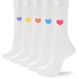 Corlap Women's Crew Calf Cotton Socks Fun Cute Heart Thin Soft Dress Socks,Above Ankle High Casual Socks(5Pairs Gifts Box)