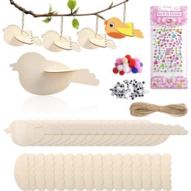 Akranini 3D Wooden Bird Easter Crafts, Paint Your Own Wooden Pendant Birds for Children, Pack of 12, 3D Birds Decoration for Easter, Spring, Garden, Balcony, Ideal Gifts for Boys and Girls