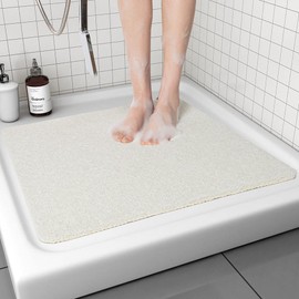 Non Slip Shower Mat, Comfortable Bath mat for Textured Surface,Quick Drying Easy Cleaning Shower Floor Mat for Wet Area,Without Suction Cups 24 x 24 (24"x24", White)