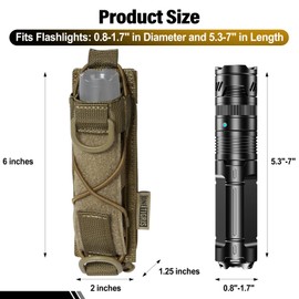 OneTigris Flashlight Holster Molle Flashlight Holder for Belt Tactical Pouch for Torch Linear Hand Tool with Open-top MOLLE Strap for Vertical & Horizontal Carrying