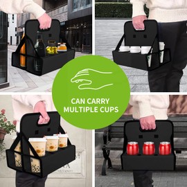 Boczif Cup Caddy Portable Drink Carrier or Cans Reusable, 6-Cup Holder with Handle, Folds Flat, Carry Coffee, Wine, Cocktails, Safely Secures Hot and Cold Beverages- for Delivery and Take Out(Black)