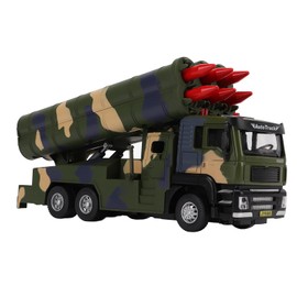 1/50 Military Rocket Vehicle Model, Liftable Rocket Launch, Premium Aluminium + ABS, Pull Back Rocket Car Toy with Sound & LED, Decoration Gift Children