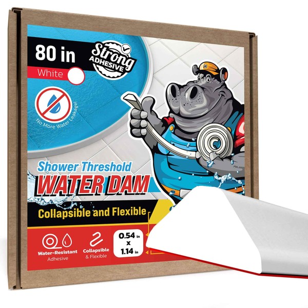 Shower Threshold Water Dam Barrier 80" - White Collapsible Shower