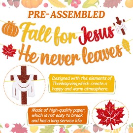 Fall for Jesus He Never Leaves Banner Christian Fall Decorations Fall Autumn Theme Jesus Banner Pumpkin Maple Leaves Holiday Banner Thanksgiving Autumn Harvest Party Supplies