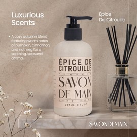 SAVONDEMAIN Liquid Hand Soap, All Natural Hand Soap Moisturizing Hand Wash for Kitchen and Bathroom, Pumpkin Spice, 8 Fl Oz Pump Bottle (Pack of 2)