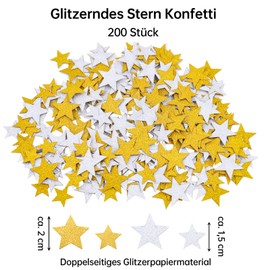 DazzJoy Glitter Stars Confetti Gold Silver Large, Pack of 200 Glitter Stars Confetti Christmas, Sequins Star Table Decoration New Year's Eve, 2 Sizes Stars Decoration, Scatter Stars Confetti Birthday