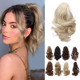 TESS Ponytail Clip Extensions, 30 cm Wavy Ponytail Hairpiece, #613C Bleach Blonde Hair Extensions for Braid, Synthetic for Women