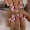 Carufin 24 Pieces Beautiful Rabbit Coffin False Nail Pink Gradual