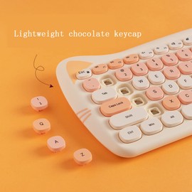 Cute Cat Keyboard and Mouse Combo, 2.4G Wireless Keyboard and Mouse Set, Compatible with Notebook, PC,Laptop,Tablet,Computer Windows(Multicolor Chocolate)