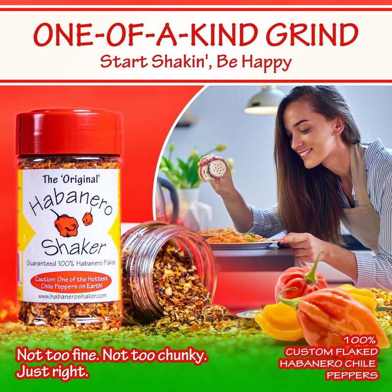 The Original Habanero Shaker - Pure Hot Chile Pepper Flakes,