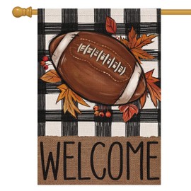 Louise Maelys Fall Football House Flag Double Sided 28x40 Inch Large Burlap Welcome Autumn Yard Flag Outside Outdoor Garden Decoration (Only Flag)