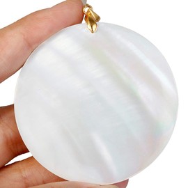 TUMBEELLUWA White Sea Shell Pendant Necklace for Women, Round Pendant with 19.5" Chain