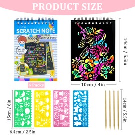 GOTFUN 4 Pieces 40 Pages Rainbow Scratch Art Paper Set Black Magic Scratch Painting Boards Rainbow Paper Books with 4 Stencils 4 Wooden Stylus for Kids Doodles DIY Paintings Arts Crafts