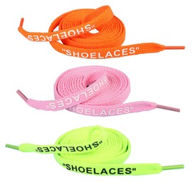Daimay 3 Pairs Shoelaces Text Printed Flat Shoelaces Replacement Shoe Laces for Sneakers Shoe Laces Swap – 1.2M - Orange Pink Fluorescent Green