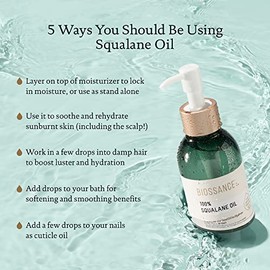 BIOSSANCE BIOSSANCE 100% Squalane Oil - Sustainable, Vegan Face Oil & Body Oil - Hydrating, Fast-Absorbing Moisturizer - Ideal for Oily Skin, Face, Hair - Organic Sugarcane-Derived Squalane, 3.3 ounces
