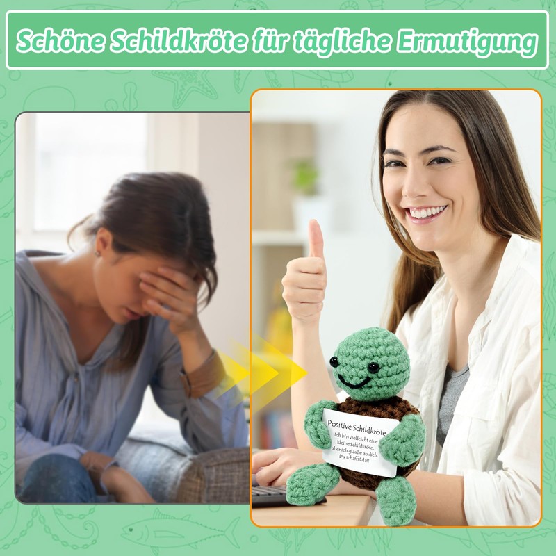 Audasi Pack of 2 Funny Positive Turtle Gifts, Emotional Support