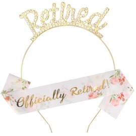 Didder Officially Retired Retirement Party Set, Gold Retired Tiara Crown Headband, Retirement Sash for Women Retired Gifts for Women Retirement Party Supplies Hair Accessories for Women
