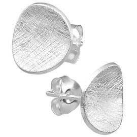 Vinani Women's Stud Earrings 925 Silver - Circle Design Round Curved Brushed - 925 Sterling Silver - Earrings for Women - 2OSB, Sterling Silver, No Gemstone