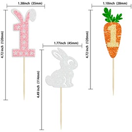 Gyufise 24Pcs Easter Bunny One Cupcake Toppers Glitter Rabbit Carrot One Cupcake Picks Easter Day 1st Cupcake Toppers for Easter Theme Birthday Baby Shower Party Supplies