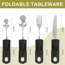 4 x Parkinson's Cutlery Spoon Thick Handle Easy Grip Vibrating Fork Diet Spoon Anti Shaking Foldable for Elderly Parkinson's and Tremors