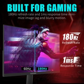 Viewedge 24 Inch Gaming Monitor with 180Hz, VA 1ms, FHD 1080p and HDR 10 PC Computer Monitor with 100% sRGB, Bluelight Filter, 2 HDMI & 1 DP Port, Support Freesync and Wall Mounted