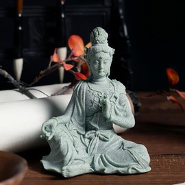 KARLOR Buddha Statue Garden Decoration Sandstone, Buddha Figures Stone Buddha Figure Meditation Garden Landscaping Aquarium Decoration Indoor Outdoor Buddhism Sculpture Ornament Guanyin Statue