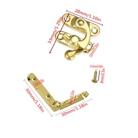 WANLIAN Right Latch Hook Hasp Horn Lock and 90 Degree Golden Box Hinge Kit, Zinc Alloy Box Hinge,for Decorative Jewelry Gift Wine Wooden Box,with Matching Screws 2 Set