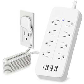 FANDBO 12 en 1 Regleta Multicontacto Extension USB, con 8 Salidas CA y 4 Puertos USB (1 USB C), Enchufe/Conector Multiple, 1.5M Extension Electrica, para Dormitorio, Casa, Dorm, Oficin (Blanco)