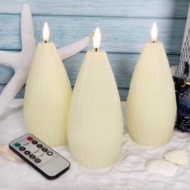 Silverstro Irregular Flameless Candles with Remote Control & Timer Function, Real Wax Flicker Battery Operated Candles for Home Party Wedding Nautical Christmas Ocean Decor - Set of 3(Ivory)