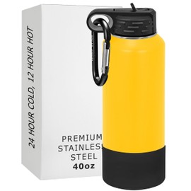 Polar Camel Water Bottle 32 oz with Flip-Top Lid and Straw, Vacuum Insulated Flask, Stainless Steel Sports Double Wall Thermos – Fitness Traveling Camping Water Bottle (Yellow, 40 oz)