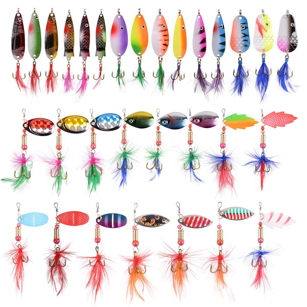 30Pcs Roostertail Spinner Fishing Lures - Metal Spoon Fishing Spinner