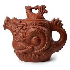 Teapot Chinese Dragon Phoenix Happy Happy Zisha Gongfu Teapots Red for Loose Tea (18oz, Red)