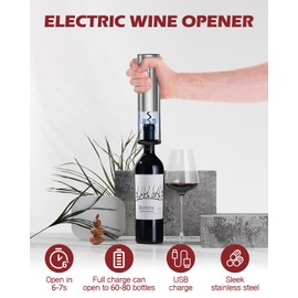 PENTASPI Electric Wine Opener Set, 4-in-1 Rechargeable Corkscrew with Aerator, Foil Cutter, Vacuum Stopper, Stainless Steel Wine Accessories for Home Party Wedding Bars