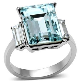 Yourjewellerybox Women Blue Topaz Ring CZ Emerald Radiant Stainless Steel Cocktail Size L 862