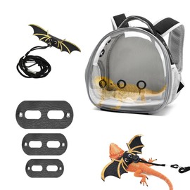 Bearded Dragon Lizard Backpack Carrier with Harness and Leash Set, Small Animal Carrier Backpack, Space Capsule Bubble Window Carrier Backpack, Small Pet Carrier Backpack, Airline Approved (Black)