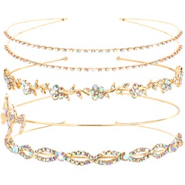 Norbiariz 4 Pack Gold Rhinestone Headbands Diamond Headdresses Hair Accessories Headbands for Women Non Slip Headband Girls Fashion Cute Head Bands for Women's Hair Tiaras