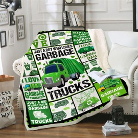Just A Boy Who Loves Garbage Trucks Blanket, I Love Garbage Trucks Gifts Blanket for Boys Kids, Soft Cozy Warm Lightweight Throw Blanket for Living Room Couch Bed Sofa 60”x50”