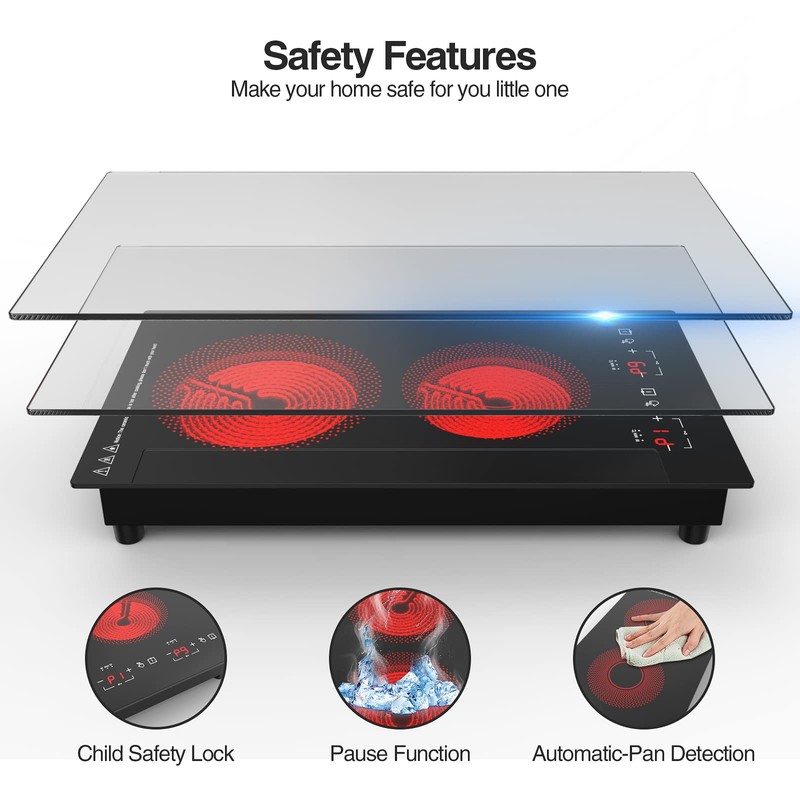 POTFYA Double Electric Cooktop,110V 2100W Electric Stove Top, 9 Power