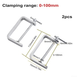 2 Pack Woodworking C Clamp 50-100mm Alloy Steel Heavy Duty G Clamps with Wide Jaw Openings for Woodworking (0-100mm)