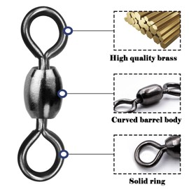 9KM DWLIFE Fishing Swivels Terminal Tackle 50pcs,Black Crane Rolling Barrel Swivel Connector for Sea Carp Fishing (Size 6#