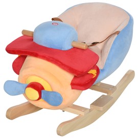 Qaba Kids Rocking Horse, Wooden Plush Ride-on Plane Chair Toy with Lullby Song and Seat Belt for 18 Month +