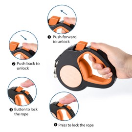 PETCUTE Retractable Dog Leash, Heavy Duty Pet Walking Leash For Small& Medium Pet,Anti-Slip Handle,Extendable dog leash With Easy One Button Brake & Lock,Strong Anti-Pull Nylon Tape Orange 2.5M
