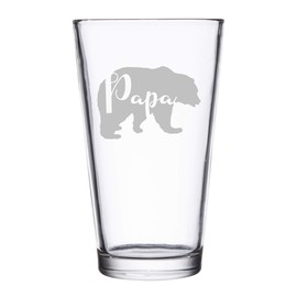 Parent Bear Negative Space Text Silhouette - Laser Engraved Pint Glasses for Beer, 16 oz Stein (Papa Bear)