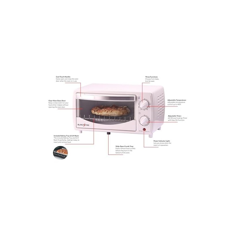 EUROSTAR TO902W 4-Slice Toaster Oven Broiler, White