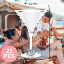 KUIZHEN Plastic Martini Glasses, 22 Pack Martini Glasses 7OZ Reusable Cocktail Glasses Clear Party Cocktail Glasses for Wedding Birthday Garden Christmas Picnic Parties