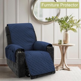 TIANSHU Waterproof Armchair Protector, Double-Sided Use Chair Cover, Relaxing Chair Protector, Pet-Friendly, Non-Slip, Removable and Washable Armchair Protector for TV Chair (Dark Blue)