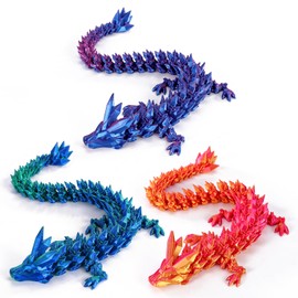 3D Printed Crystal Dragon 12In 3Pcs, 3D Printed Flexible Articulated Dragon,Fidget Toys for Autism/ADHD,Home Office Decor Executive Desk Toys